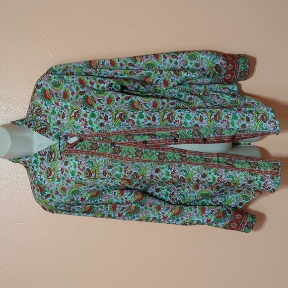 Mia Beach Boutique Silk Blend Hippie Floral  Boho Blouse button Up Shirt ~M - Picture 7 of 8